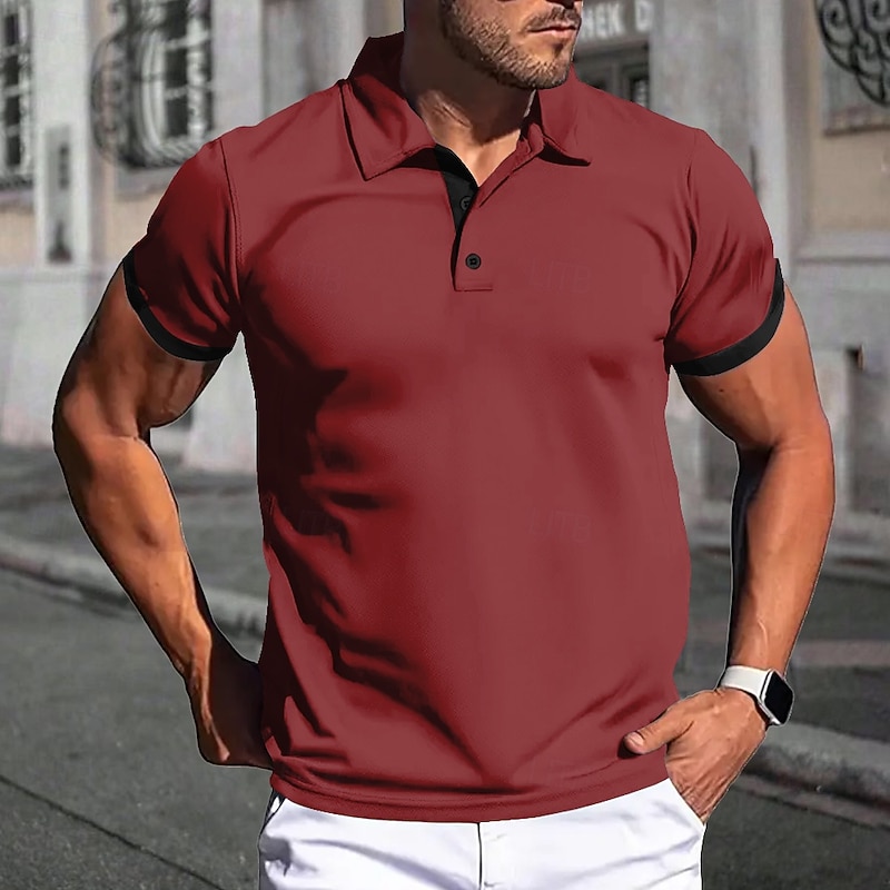 Men's Solid Colored Polo Short Sleeve Polo Shirts Collared Shirts Business Casual School Outdoor Daily Wear Home Wear 3D Print Summer Red Sky Blue Dark Blue4