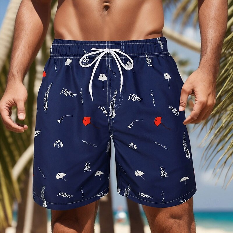 Men's Palm Leaf Tropical Plants Swim Shorts Board Shorts Swimming Trunks Mid Waist Streetwear Hawaiian Vacation Casual Beach Wear Pocket Drawstring Mesh Lining Designer Clothing Apparel