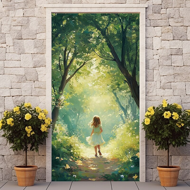 Landscape Door Decorations Door Covers Spring Forest Door Tapestry Door Curtain Decoration Backdrop Indoor/Outdoor Door Banner for Front Door Farmhouse3
