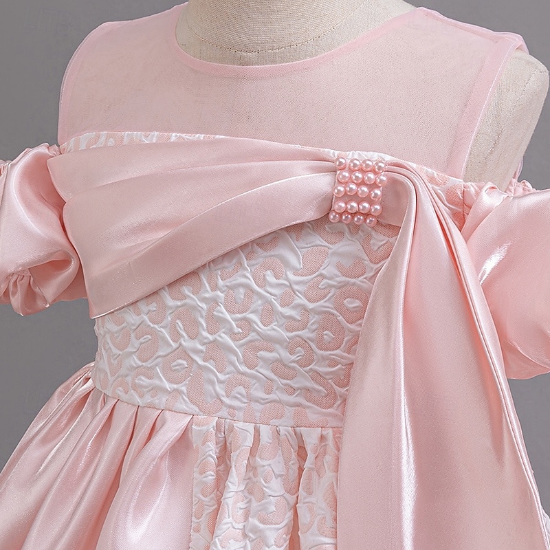 Flower Girl Dress Girls' Formal Dress Party Dress Wedding Special Occasion Adorable Sweet Ruched Zipper Solid Color Short Sleeve Crew Neck Light Green Pink 4-13 Years3