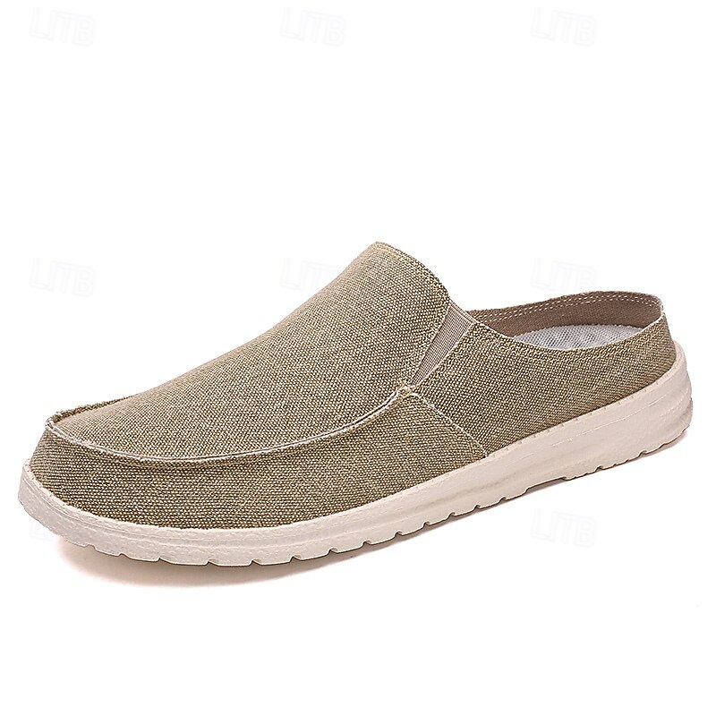 Men's Beige Slip-On Loafers with Comfortable Canvas Upper, Casual Shoes for Everyday Wear4
