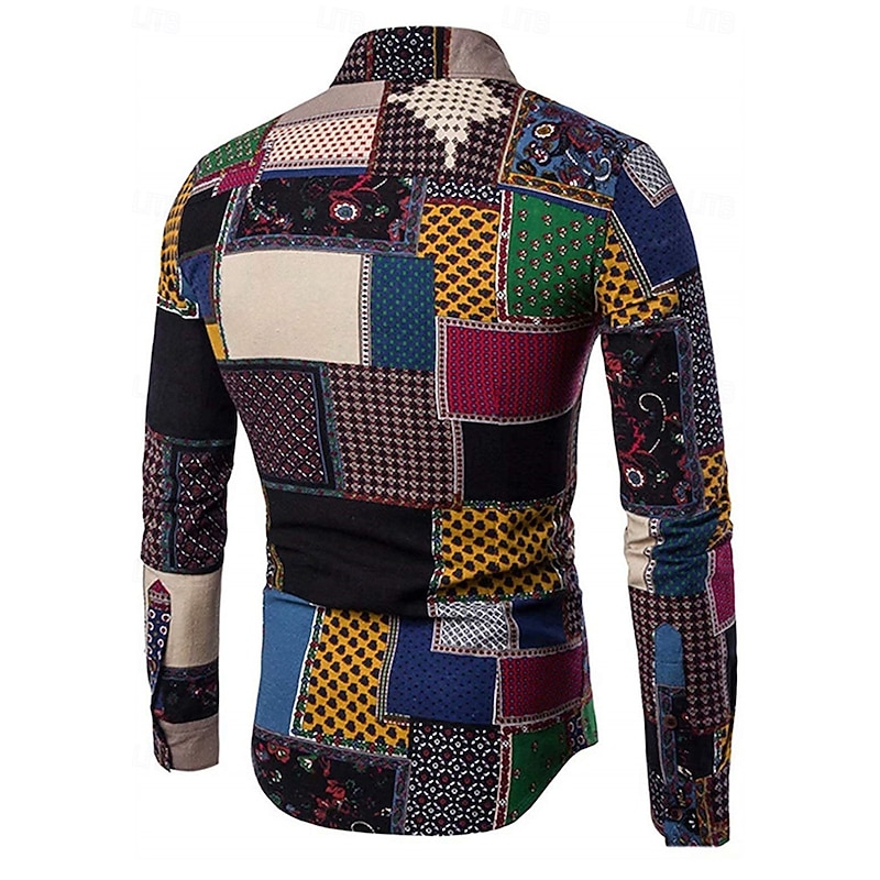 Retro Vintage 1970s Shirt Hippie Check Ethnic Fancy Dress Men's Party Daily Wear Pride Parade Adults' Shirt2