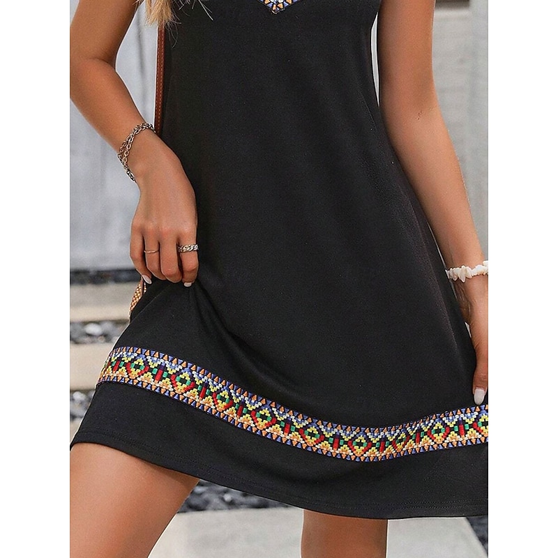 Women's Mini Dress Casual Dress Petite Dress Sundress Summer Dress Casual Vacation Daily Holiday Regular Fit Graphic Sleeveless V Neck Black Summer3