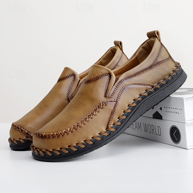 Men's Slip-On Casual Faux Leather Shoes with Stitched Detailing – Comfortable, Breathable Everyday Footwear for Outdoor and Leisure Activities2