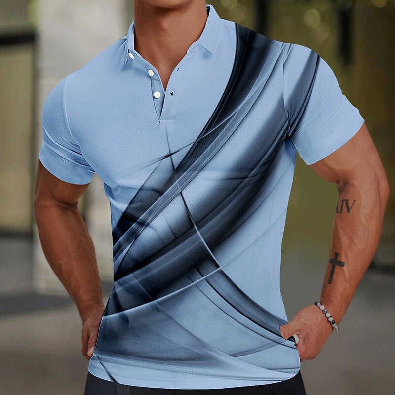 Men's Geometic Line Polo Short Sleeve Polo Shirts Collared Shirts Casual School Outdoor Daily Wear Home Wear 3D Print Summer Spring Fall White Blue Brown2