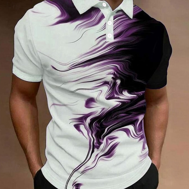 Men's Geometic Polo Short Sleeve Polo Shirts Collared Shirts Casual School Outdoor Daily Wear Home Wear 3D Print Summer Black Purple Green4