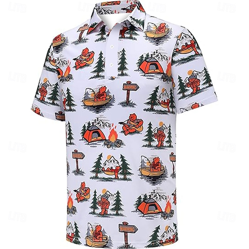 Men's Graphic Polo Short Sleeve Polo Shirts Collared Shirts Casual Outdoor Daily Wear Festival Outfit Buttons 3D Print Summer Spring Fall White Blue2