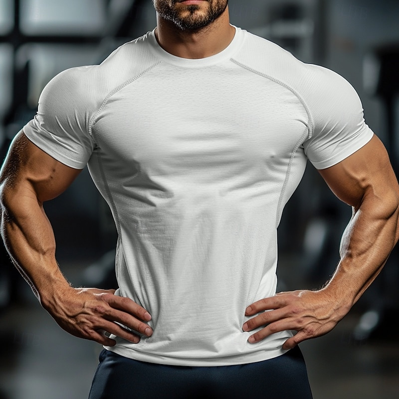 Men's T Shirt Muscle Shirt Moisture Wicking Shirts Short Sleeve Crew Neck Summer Plain Sports Lightweight Gymnatics Sporty Fitness Red black Black White Top Tee for Men