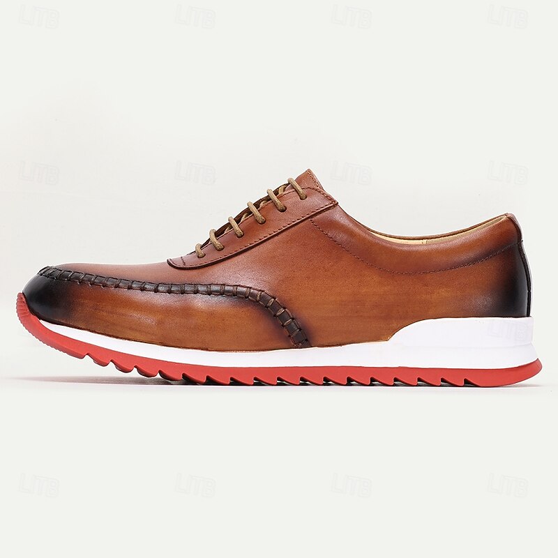 Men's Handmade Genuine Leather Oxford Sneakers – Vintage Lace-Up Casual Dress Shoes with Hand-Stitched Detailing for Business & Everyday Wear3