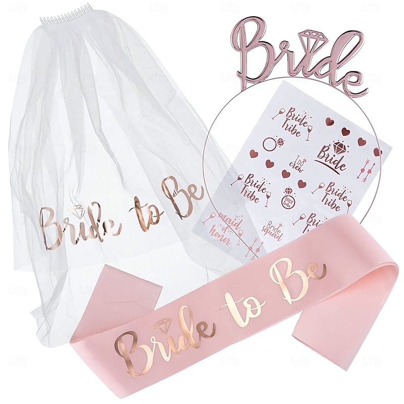 Bride to Be Sash, Hen Party Accessories, Include Sash, Tiara, Hen Tattoo, Bride Veil with Comb on Hen Do Party, Bridal Shower, Bachelorette Party, Hen Party Games,Wedding,Hen Party Decor