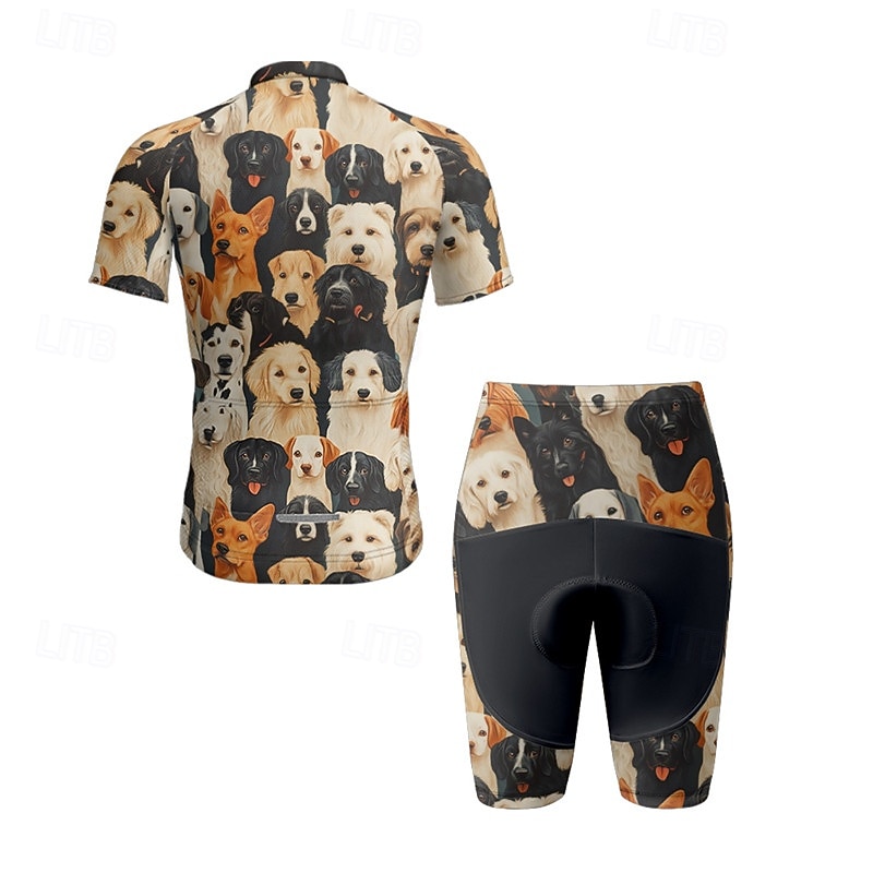 Men's Cycling Jersey with Shorts Dog Short Sleeve Bike Clothing Suit with 3 Rear Pockets Mountain Bike MTB Road Bike Cycling Front Zipper Sweat wicking Comfortable Breathable Sports Black Yellow Dark3