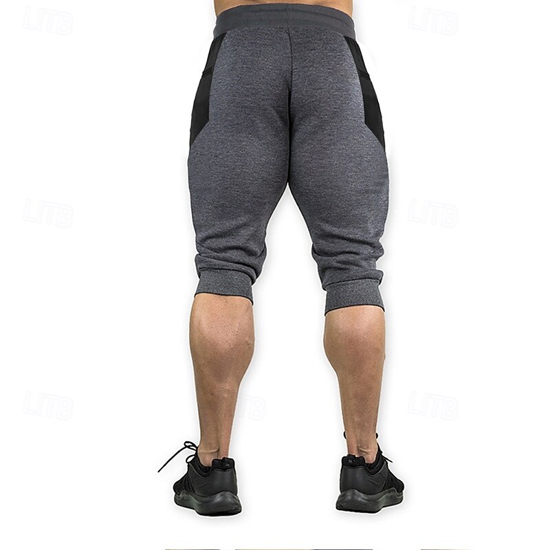 Men's Sweat Shorts Capri shorts Running Shorts Gym Shorts Pocket Drawstring Elastic Waist Color Block Comfort Breathable Calf-Length Outdoor Sports Classic Casual Black Wine Micro-elastic3