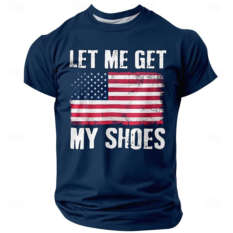 Veterans Day Men's Patriot Patriotic Veteran LET ME GET MY SHOES US Flag T Shirt Short Sleeve T shirt 3D Print Crew Neck Shirt Daily Military Street Daily Black Blue Green Summer Spring Clothing