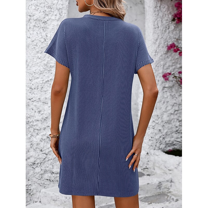 Valentine's Day Women's Normal Mini Dress Casual Dress Boho Chic Dresses Shift Dress Bohemia Cute Stylish Cap Sleeve Batwing Sleeve Vacation Home Party Form Fit Stripe Short Sleeve Crew Neck Black2