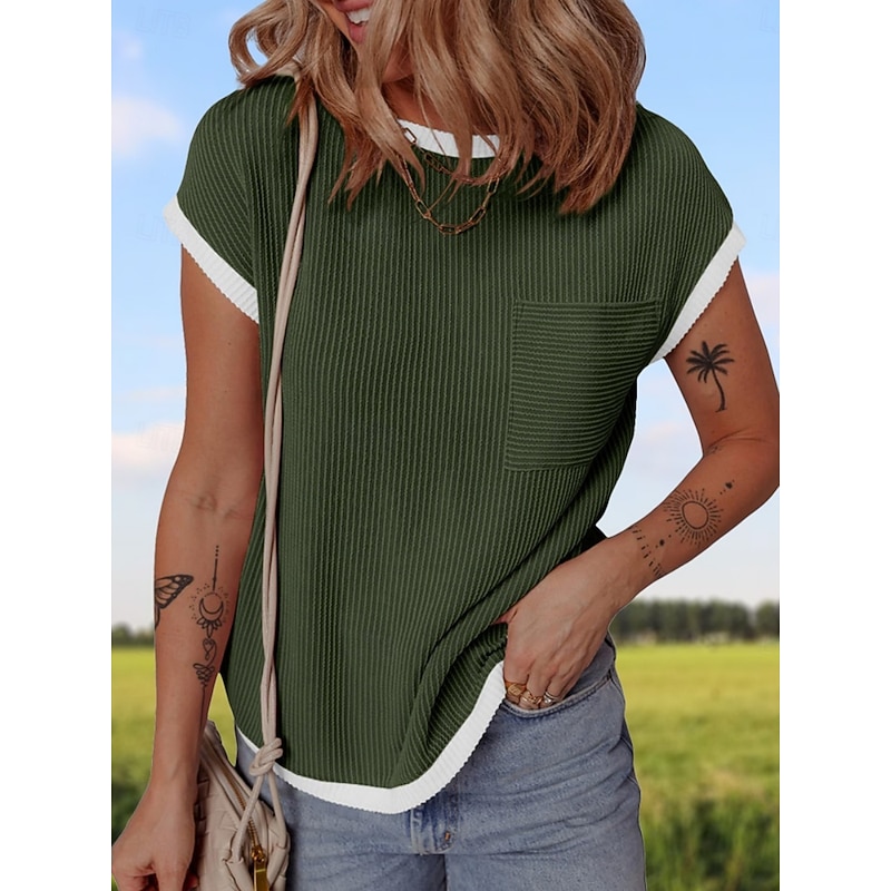 Women's T Shirt Plain Fashion Modern Casual Short Sleeve Crew Neck Regular Tops Daily Weekend Black White Pink Army Green Khaki Summer