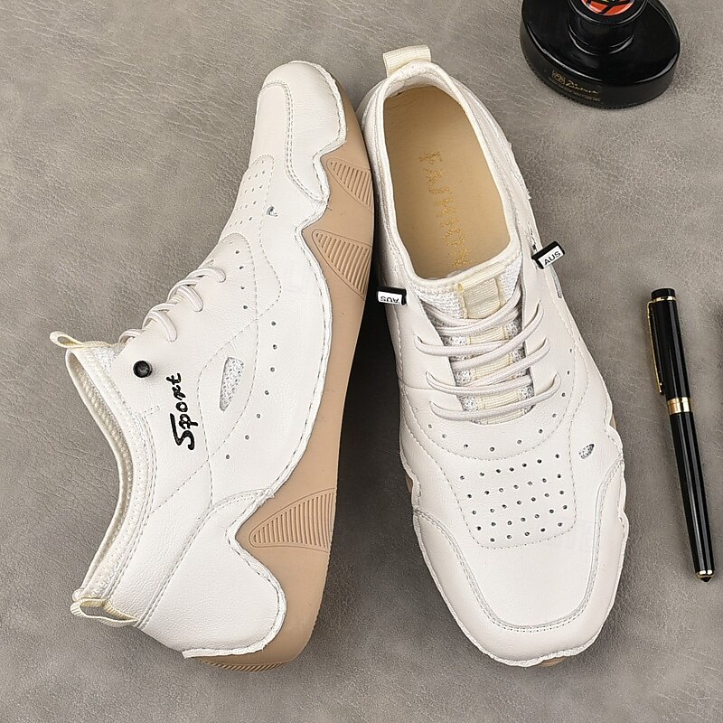 Men's White Sporty Faux Leather Sneakers with Perforated Design, Lightweight and Comfortable, Ideal for Casual and Outdoor Activities3