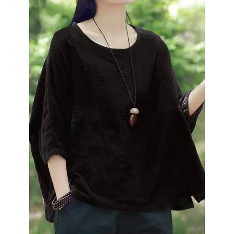 Women's Shirt Blouse Solid Color Stylish Casual 3/4 Length Sleeve Crew Neck Regular Tops Daily Black White Wine Khaki Summer Spring4