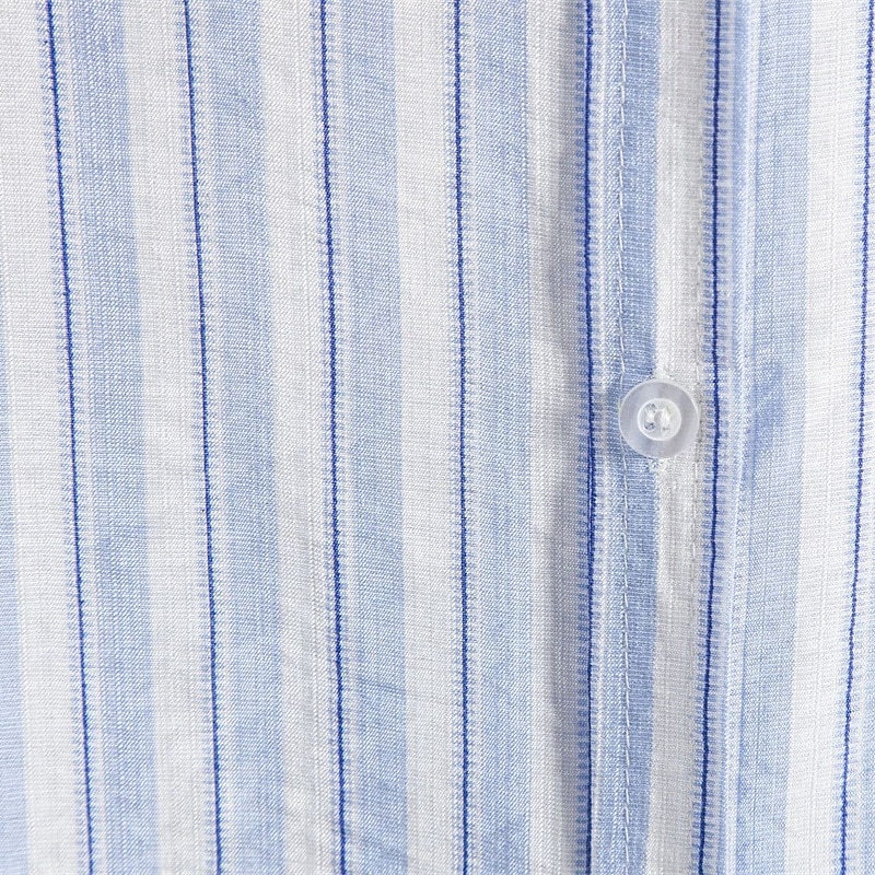 Men's Shirt Summer Shirt Casual Shirt Beach Shirt Button Up Shirt Light Blue Short Sleeve Stripe Grandad Collar Lapel Vacation Hawaiian Clothing Apparel Fashion Casual Comfortable4