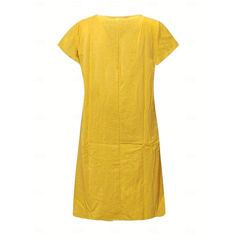 Women's Midi Dress Linen Dress Casual Dress Boho Dress Print Dress Elegant Fashion Classic Puff Sleeve Vacation Holiday Fall Dress Regular Fit Letter Short Sleeve V Neck Yellow Light Green Burgundy4