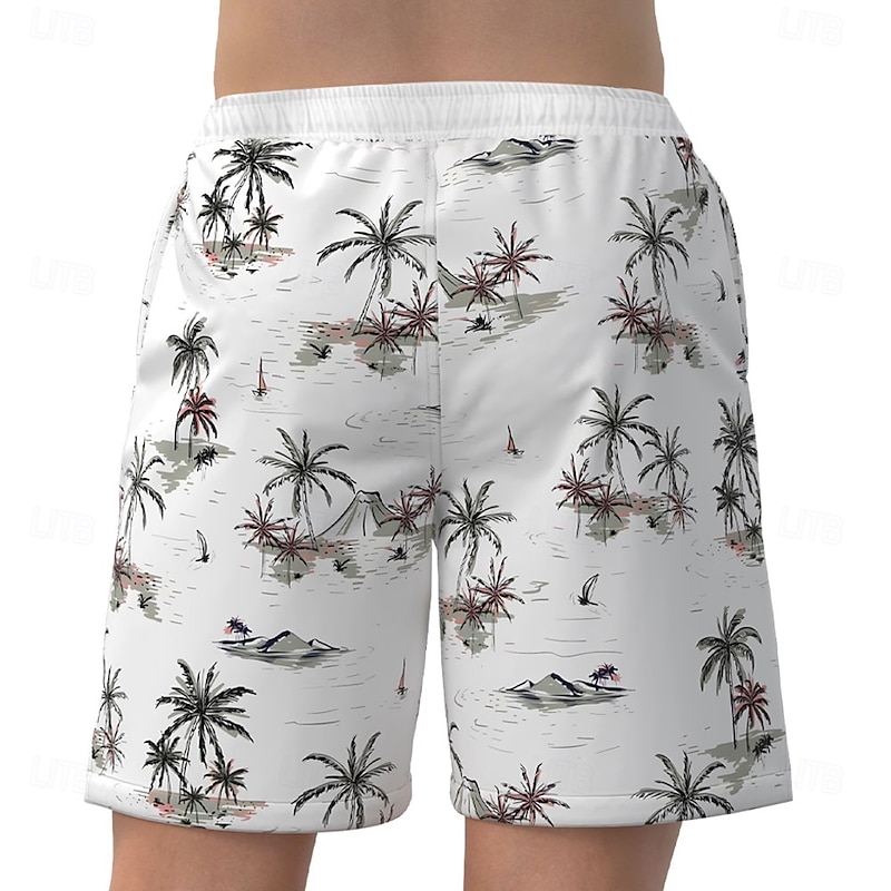 Men's Coconut Tree Tropical Plants Swim Trunks Swim Shorts Board Shorts Mid Waist Hawaiian Casual Vacation Holiday Beach Wear Side Pockets Mesh Lining Elastic Drawstring Waist Designer Clothing2