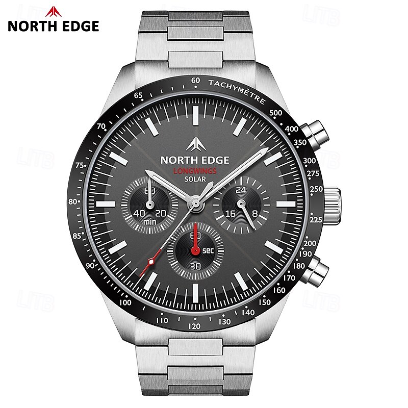 NORTH EDGE Men Quartz Watch Solar Powered Stopwatch Waterproof 50M 316 Full Stainless Steel Luminous Pilot Watch2
