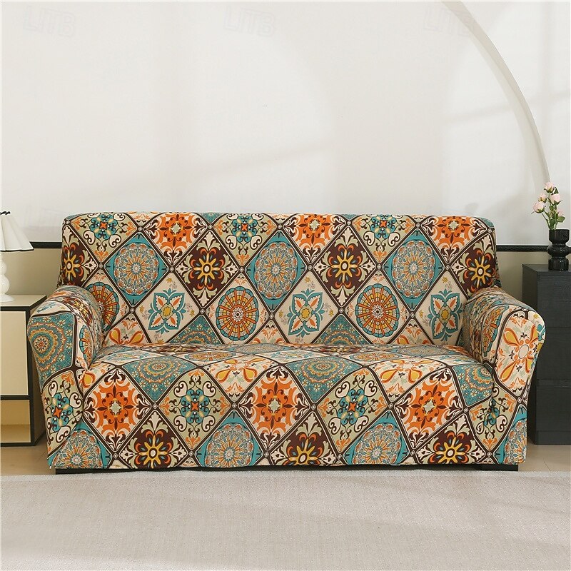 Bohemian Print Dustproof All-powerful Slipcovers Stretch Sofa Cover Super Soft Fabric Couch Cover with One Free Boster Case(Chair/Love Seat/3 Seats/4 Seats)
