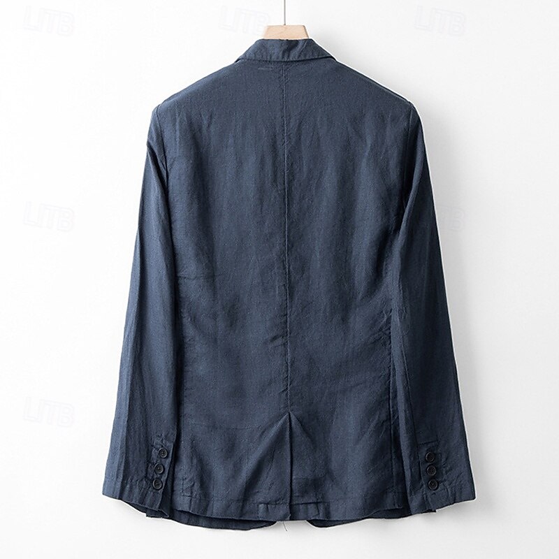 Men's 100% Linen Blazer Blazer Business Cocktail Party Wedding Party Fashion Casual Spring Autumn / Fall 100% Linen Plain Pocket Buttons Comfortable Single Breasted Blazer White Navy Blue khaki Gray3