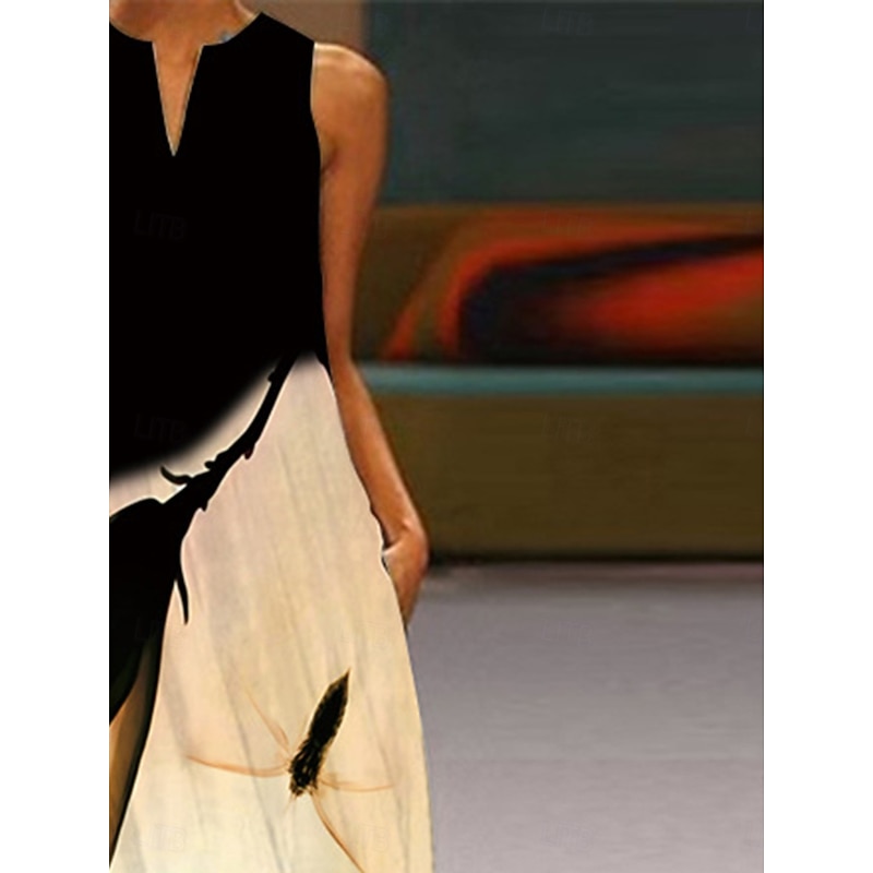 Women's Maxi Dress Tank Dress Stylish Vacation Regular Fit Floral Color Block Sleeveless Split Neck Beige Summer2