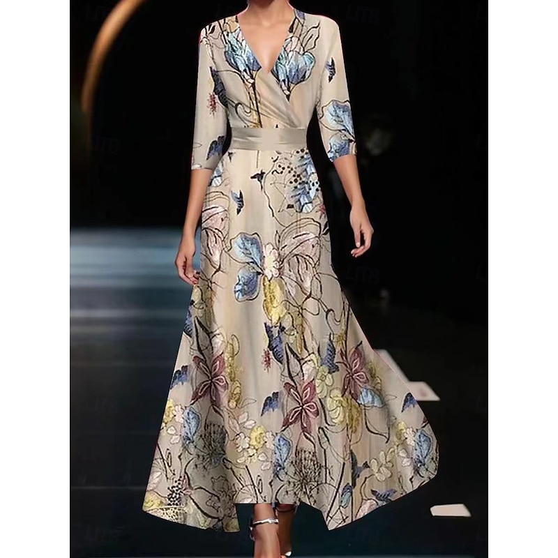 Women's Maxi Dress Corset Dress A Line Dress Summer Dress Party Birthday Vacation Daily Regular Fit Graphic Long Sleeve V Neck Champagne Red Blue Rainbow Summer4