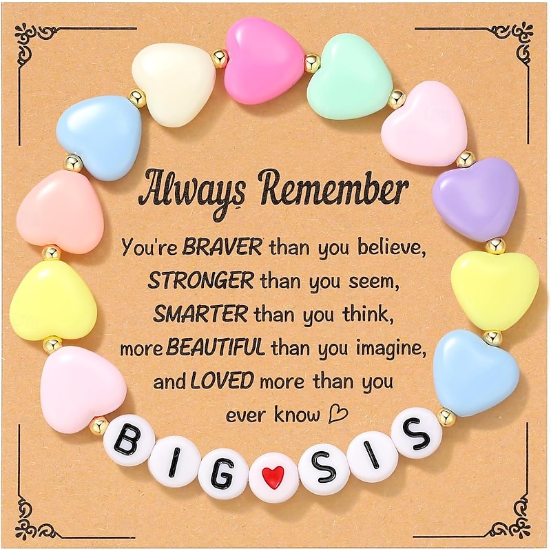 Multicolor BIG Sister Handmade Beads Letter Bracelets with Acrylic Hand Decoration