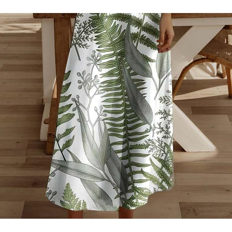Women's Maxi Dress Casual Dress Sundress A Line Dress Vacation Tropical Casual Vacation Casual Daily Regular Fit Floral Leaf Sleeveless V Neck Black White Yellow Light Green Summer Spring3