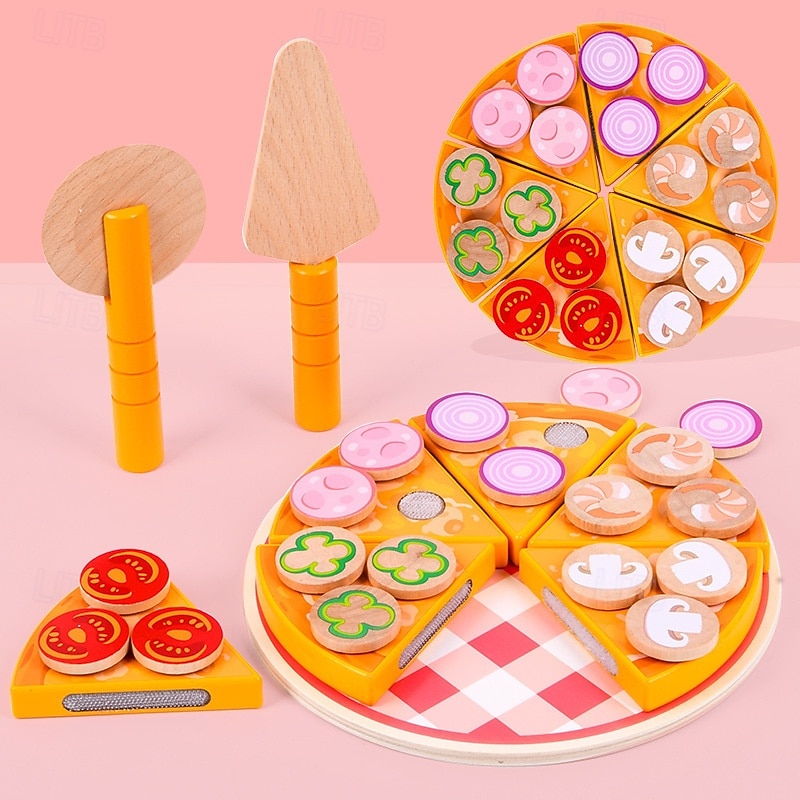 Children's Educational Hands-on Pizza Simulation Toys Wooden Simulation Play House Mushroom Pizza Cut and Play Toys