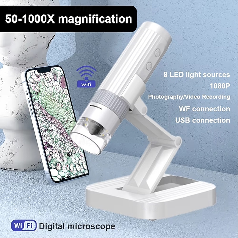 1000X Digital Microscope Camera 2in1 USB WIFI Portable Electronic Microscope 8 LED Magnifier for Skin Testing Cell Phone Repair3