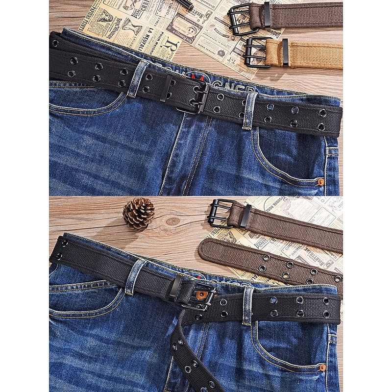 Men's Casual Canvas Belt with Black Buckle | Adjustable, Durable, Stylish | Ideal for Everyday Wear, Jeans and Outdoor Activities4