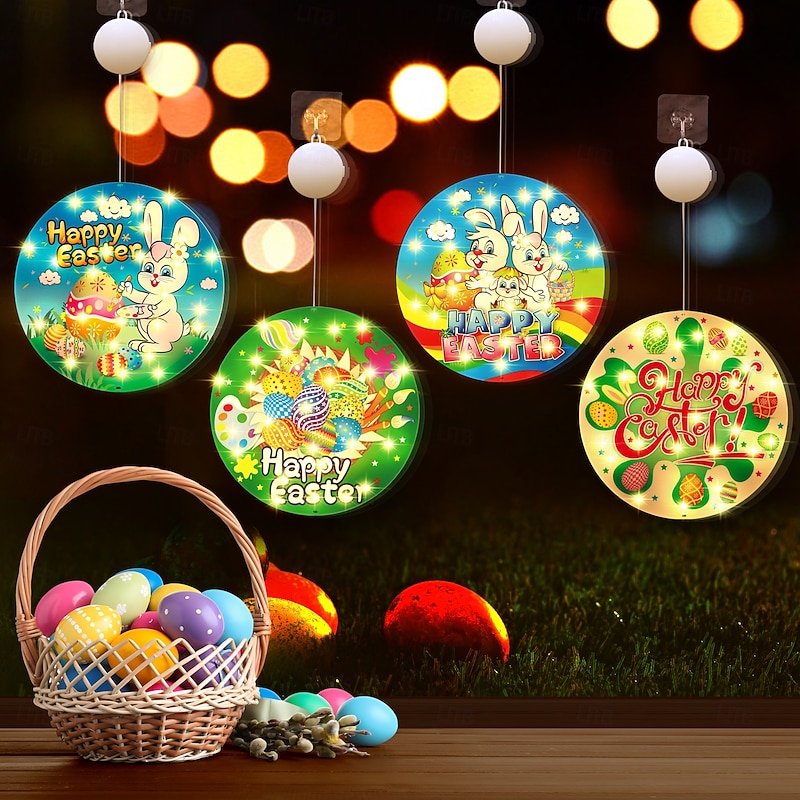 Easter Bunny Egg Suction Cup Showcase Light Battery Operated Festive Decoration for Easter Dinner Parties