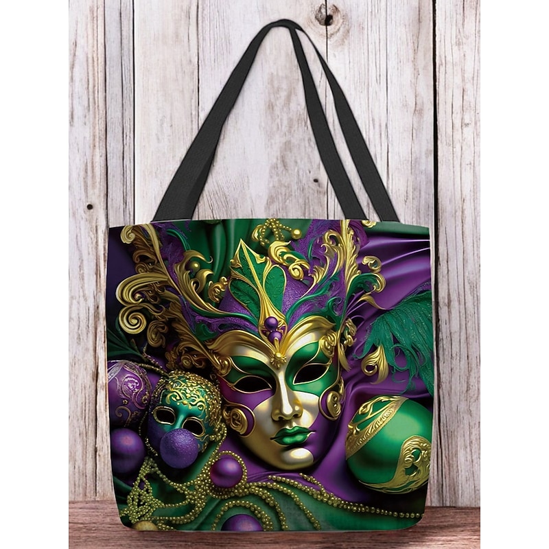 Luxury Mardi Gras Mask Print Tote Bag – Vibrant Festival-Inspired Shoulder Bag, Spacious & Durable Shopping Handbag, Perfect for Carnival, Parties & Everyday Use3