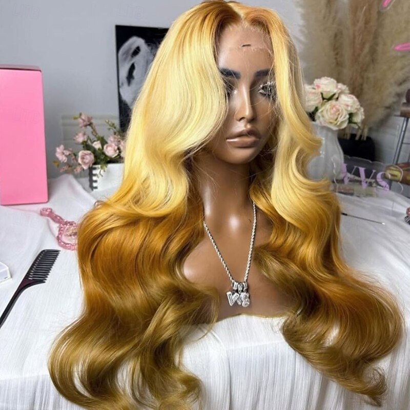 Remy Human Hair 5x5 Closure 13x4 Lace Front Wig Free Part Brazilian Hair Wavy Blonde Wig 130% 150% Density with Baby Hair Ombre Hair Glueless Pre-Plucked For Women Long Human Hair Lace Wig2