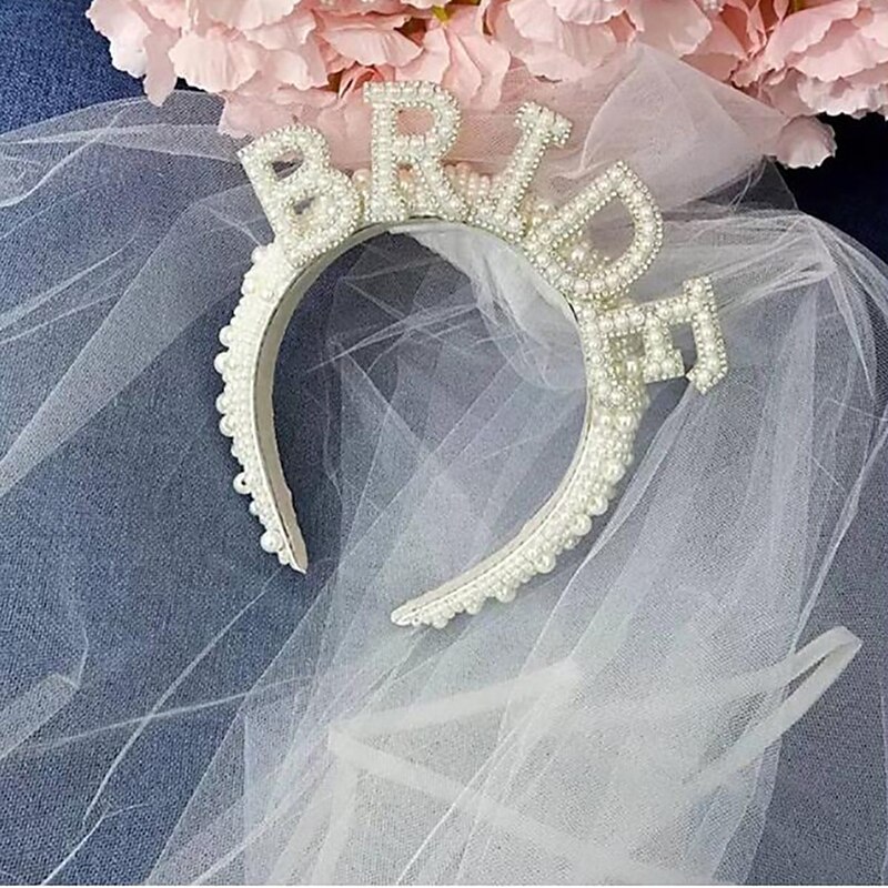 Faux Pearl Bride To Be Crown Headband for Bach, Bachelorette, Hen Party, Bridal Shower, Wedding, Engagement, Rehearsal Dinner Decoration Gift3