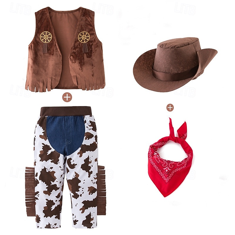 Cowboy Halloween Cosplay Costume Outfits Cosplay Kid's Boys' Girls' Halloween Carnival Mardi Gras Performance Party Easy Halloween Costumes Dress Up2