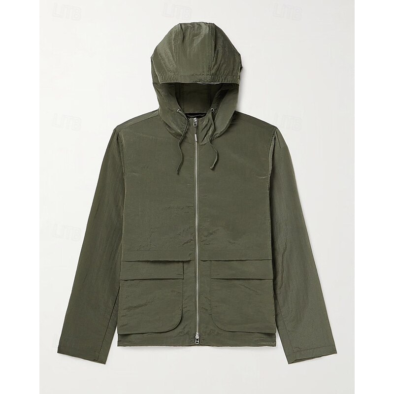 Men's Lightweight Jacket Outdoor Jacket Summer Jacket Windbreaker Vacation Daily Pocket Summer Spring Plain Fashion Classic Hooded Regular Green Khaki Gray Jacket4