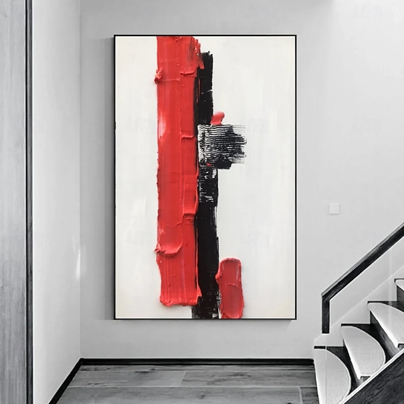 Large handmade white Red and black 3D textured abstract painting hand-painted hand painted modern abstract  oil painting Abstract Classic Modern painting wall art decoration4