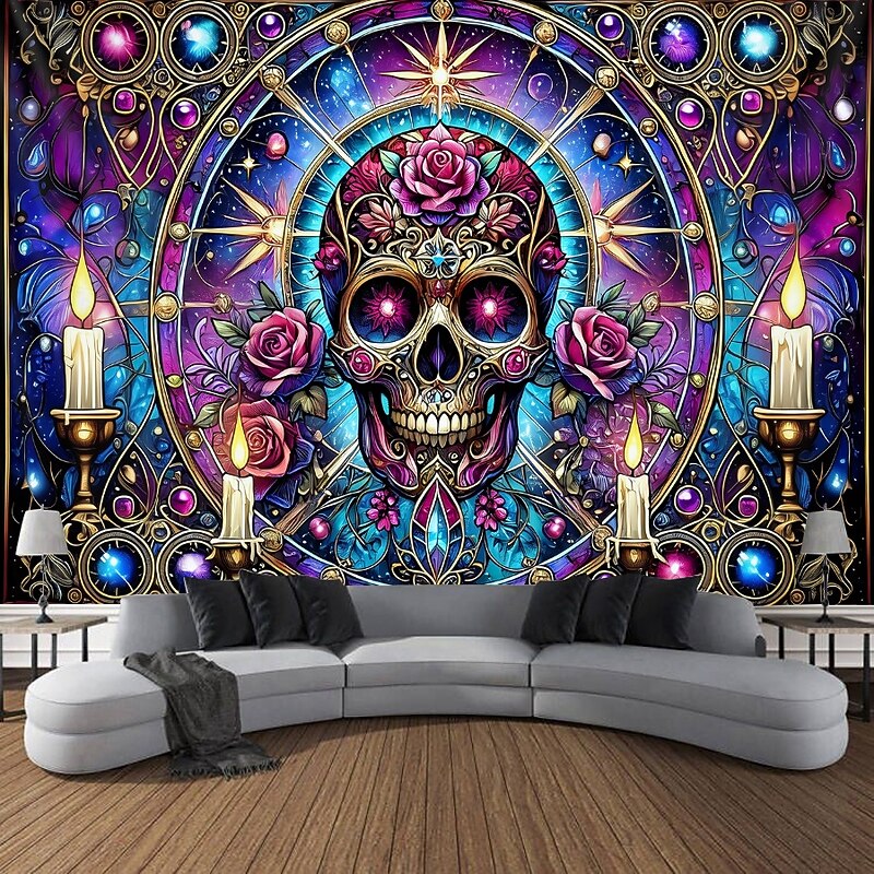 Halloween Blacklight Tapestry Glow in the Dark Glow Party UV Reactive Skull Trippy Misty Nature Landscape Hanging Tapestry Wall Art Mural for Living Room Bedroom3