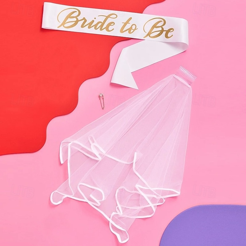 Bride to be Halloween Costume Accessory Sets Bride Veil with Comb Sash Hen Do Party Accessories Adults' Women's Halloween Carnival Wedding Bridal Shower Bachelorette Party Easy Halloween Costumes2
