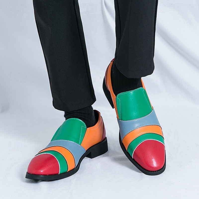 Men's Multicolor Patchwork Slip-On Dress Shoes – Bold Vintage-Inspired Loafers for Parties, Stage Performances & Fashion Events2