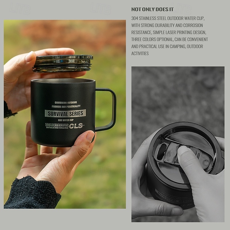 1PC Outdoor 304 Stainless Steel Double-Layer Insulated Cup Keep Drinks Hot or Cold Durable Leak-Proof Travel Mug for Hiking Camping and Outdoor Activities Perfect for Coffee Tea or Water3