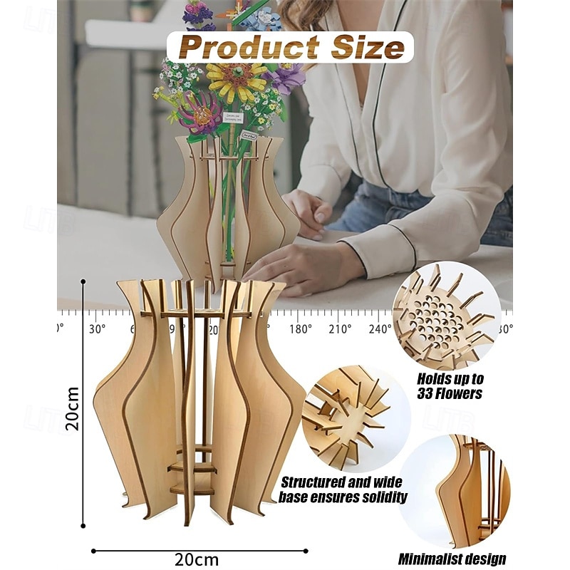 Wooden Vase for Flowers Building Sets Vase Building Set for Roses Wooden Puzzle Flower Vase for Flower Bouquet Building Set Display Stand for Flower Building Sets Gift for Flower Lovers Adults an2