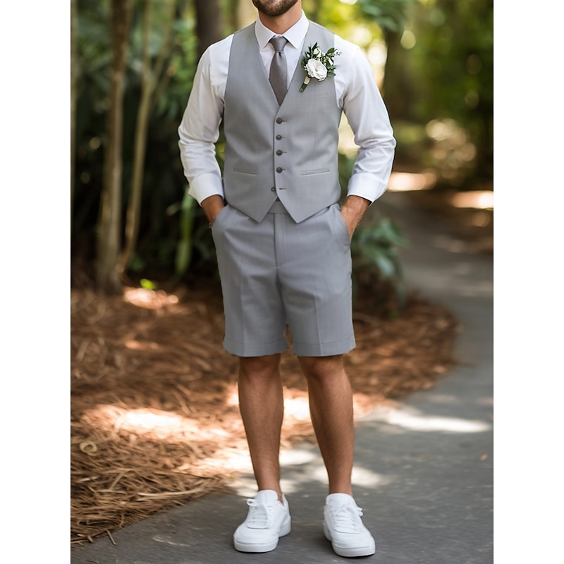 Men's Wedding Suits Sky Blue Light Grey Fashion Casual Solid Colored Tailored Fit 2 Piece