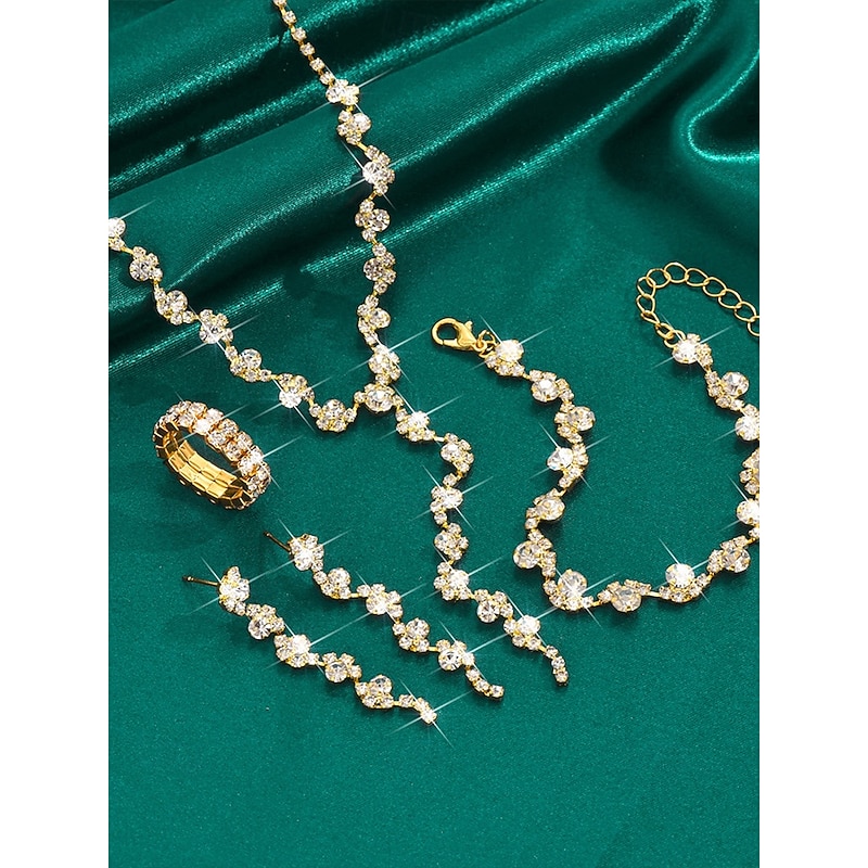 Gold Rhinestone Jewelry Set – Elegant Necklace, Bracelet, and Ring Set for Women, Perfect for Formal Events, Weddings and Special Occasions3