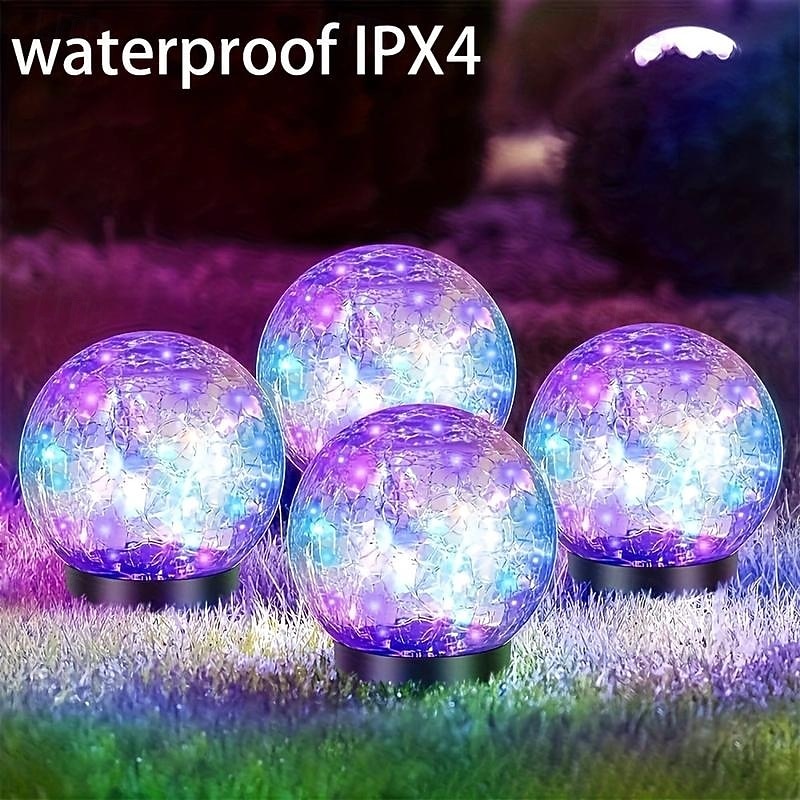 2 Pcs 12CM-35Lets Outdoor Solar Cracked Glass Ball Ground Plug in Light Courtyard Garden Lawn Path Wedding Festival Atmosphere Decorative Light2