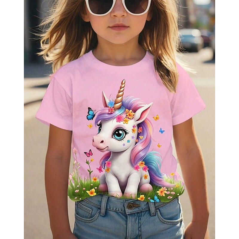 Girls' 3D Graphic Unicorn T shirt Tee Short Sleeve Summer Spring Fashion Basic Kids 4-12 Years Crew Neck Outdoor Casual Daily Regular Fit2